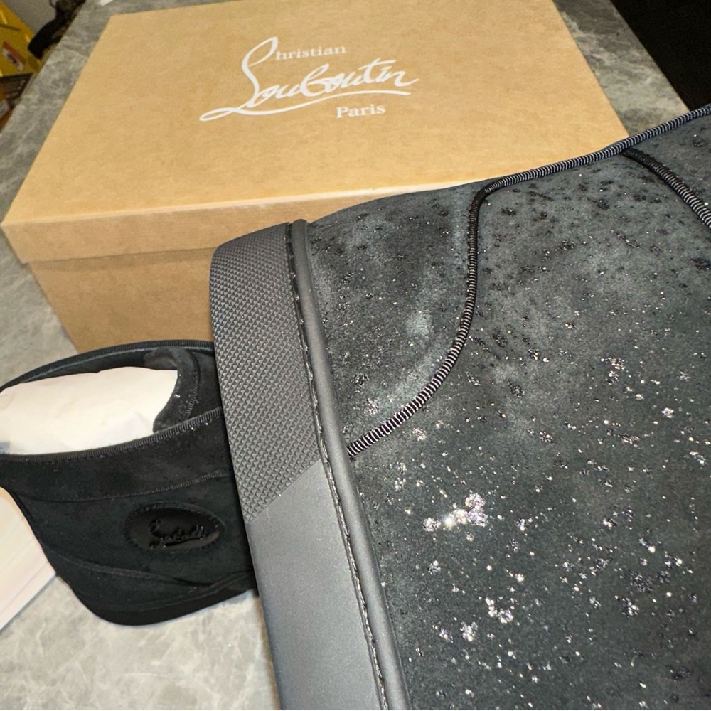 New Size 44 Christian Louboutin Louis Orlato Flat Sneakers Black Silver - Picture 10 of 14